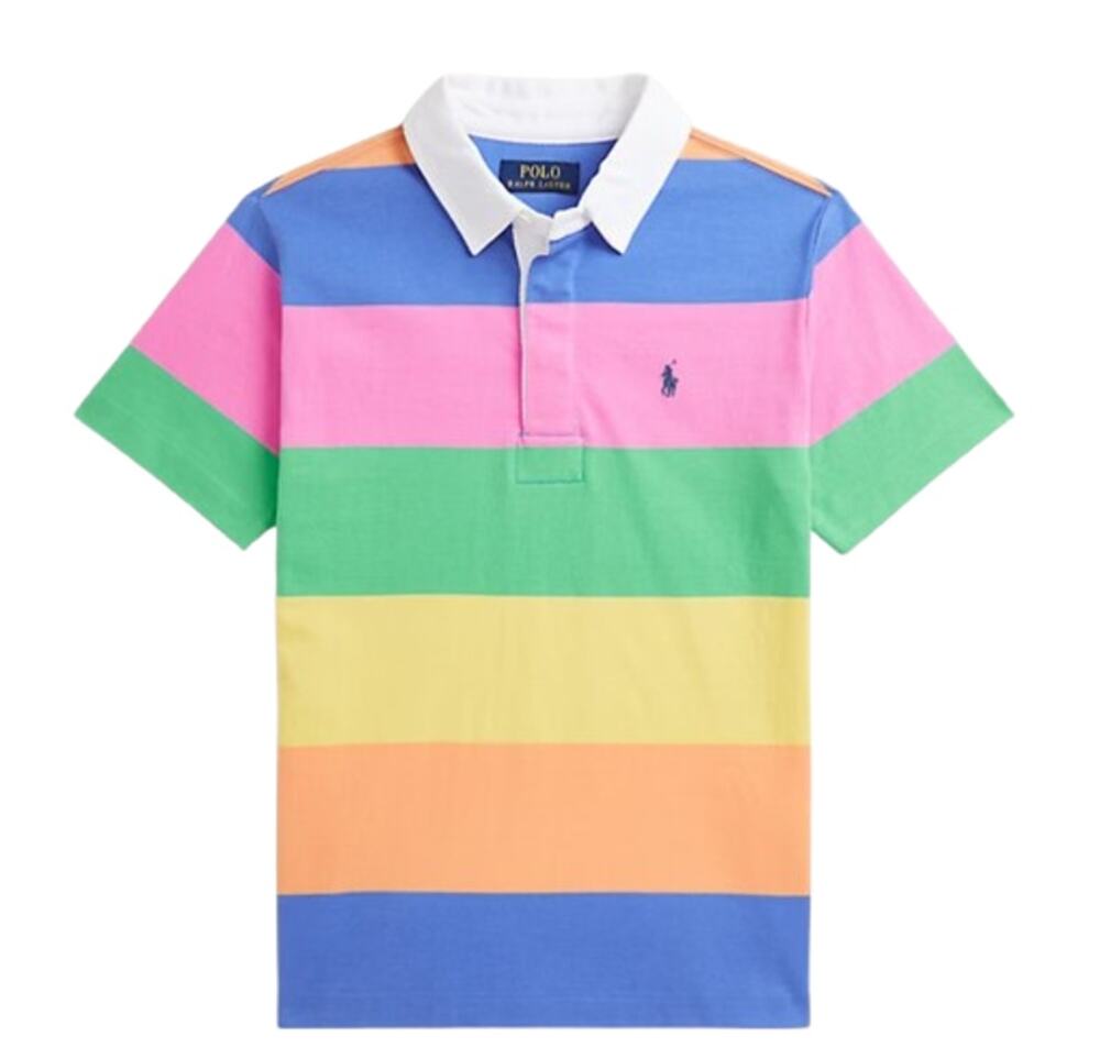 POLO RALPH LAUREN Kids Short-Sleeve Rugby Polo Shirt Medium Striped Cotton NWT